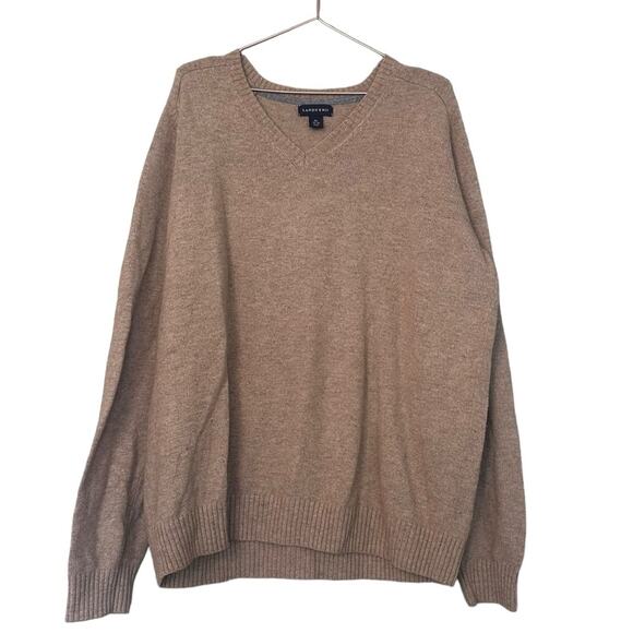 Lands' End Merino Wool Tan V-Neck Sweater - Size XL - Picture 1 of 6